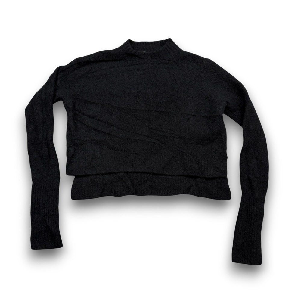 AllSaints Sweater Womens XS Black Wool Yak Blend Mock Neck Cropped Layered